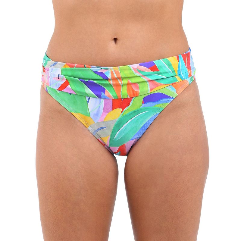 La Blanca Womens Tropi-Flage Shirred Hipster Bikini Bottom 14 Multi - Nwt